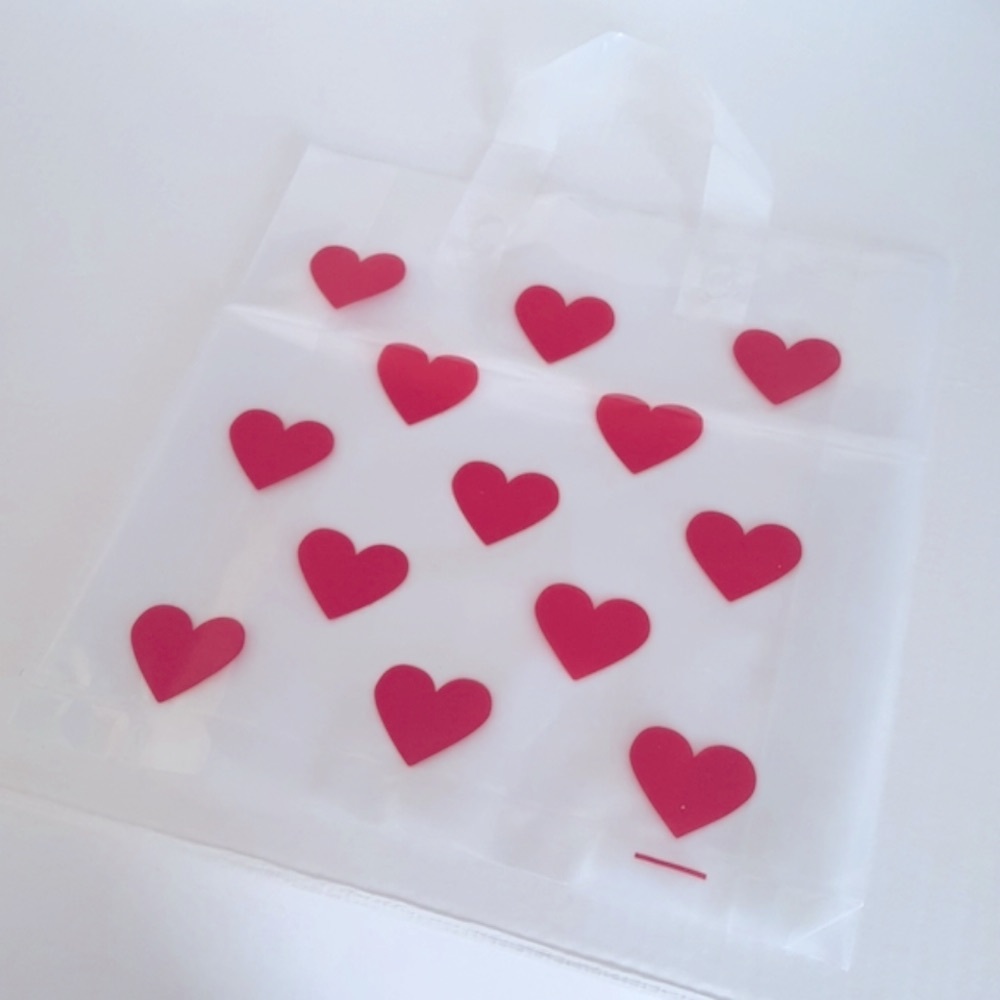 10 pcs Hearts Clear Shopping Bags 11.25" Height x 12" inches Width Inside